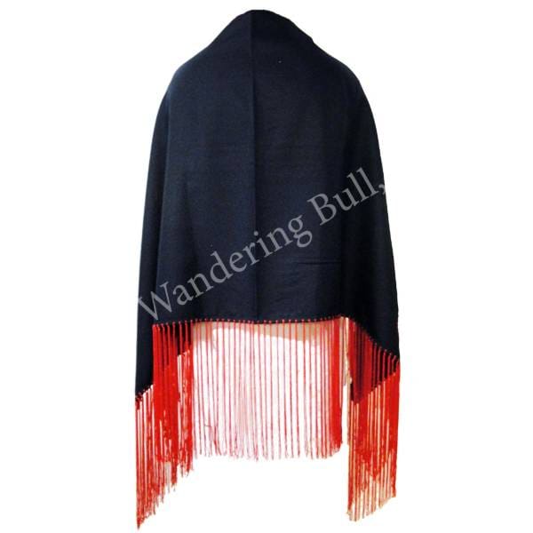 Ready Made Mini Dance Shawl – Navy with Red Fringe