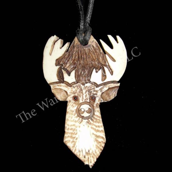 Carved Deer Head Pendant Necklace