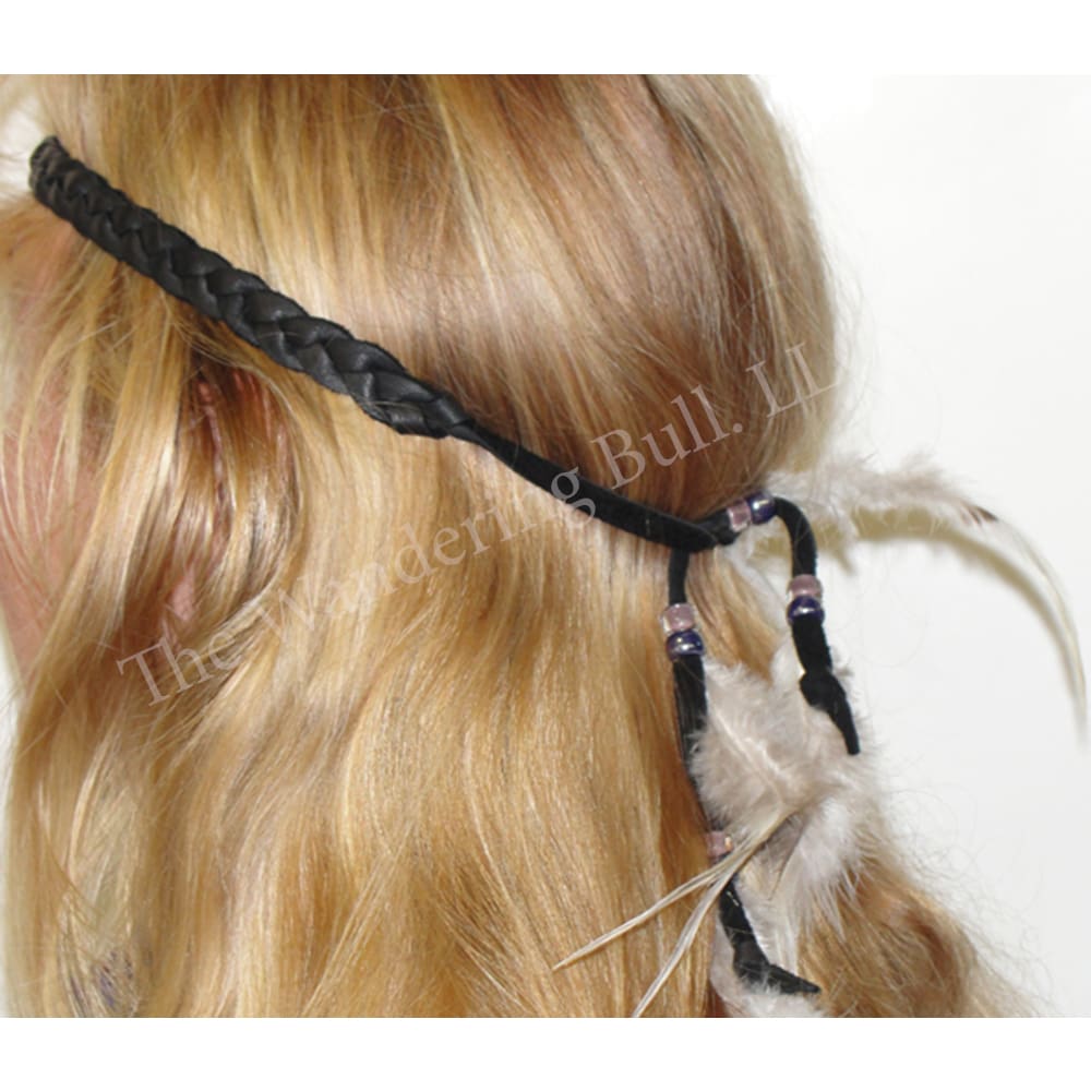 Headband Braided Leather – with Beads & Feathers