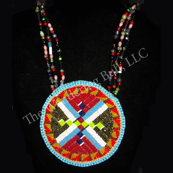 Beaded Rosette Neck Pouch with Antique Beads