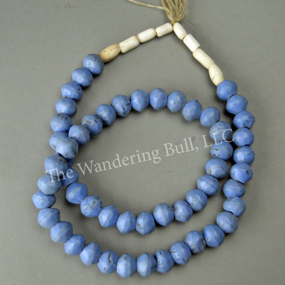 Blue Russian Trade Beads – Blue Vaseline 24″ Strand