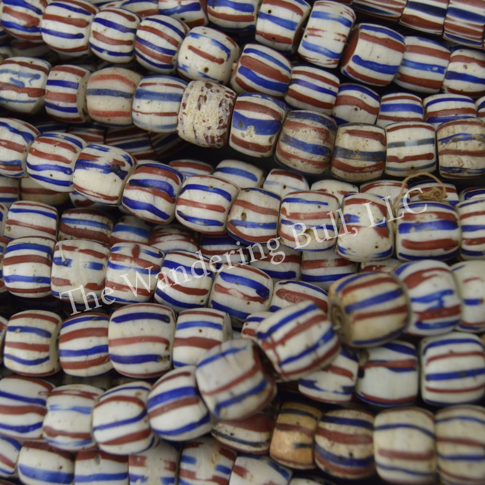 Trade Beads – Venetian Chevron Type – Red, White & Blue Striped