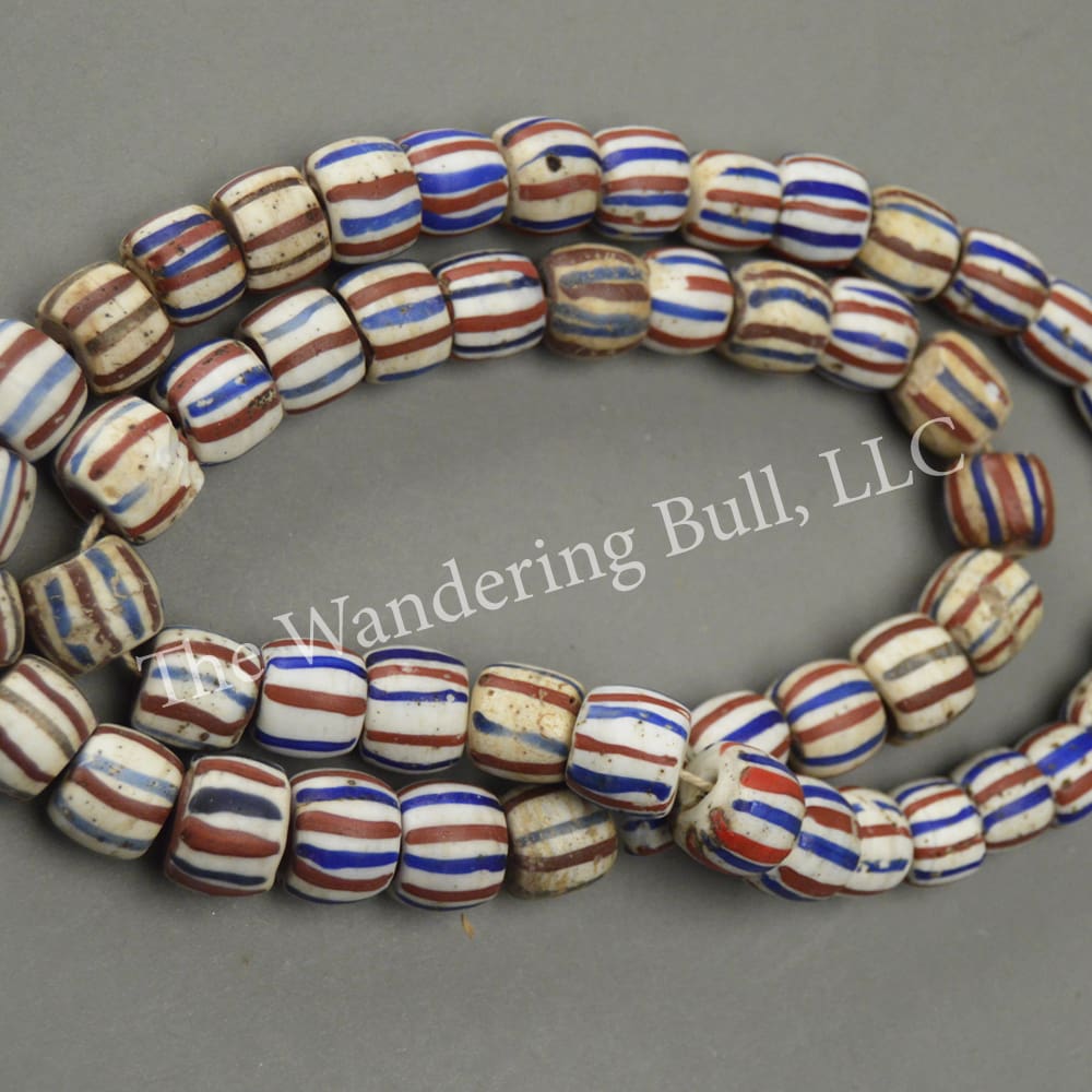 Trade Beads – Venetian Chevron Type – Red, White & Blue Striped