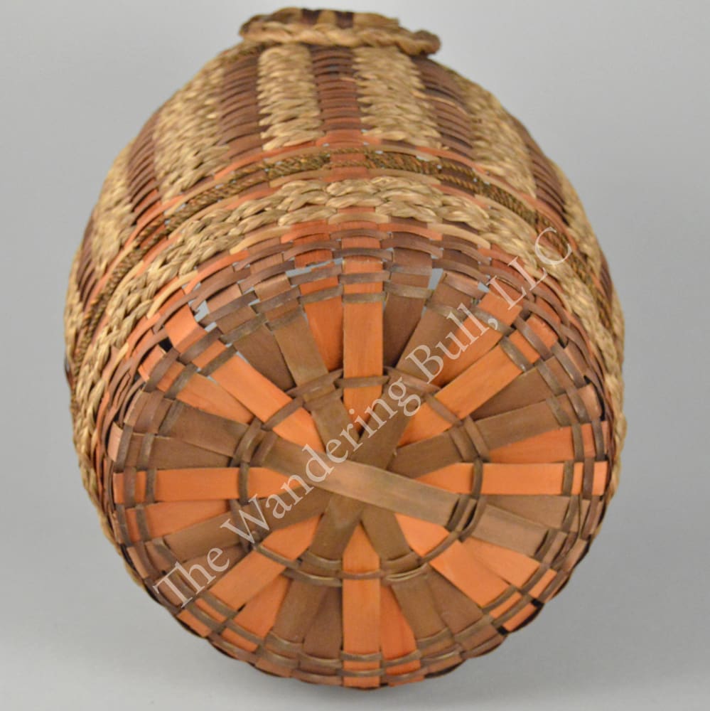 Penobscot Barrel Basket with Round Braided Sweetgrass Handles