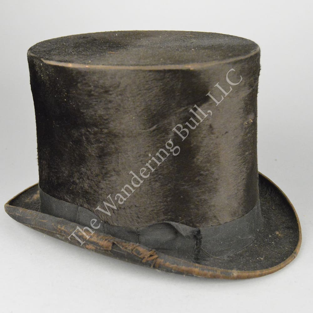 Top Hat – Antique Black Silk w/Ribbon Band/Bow