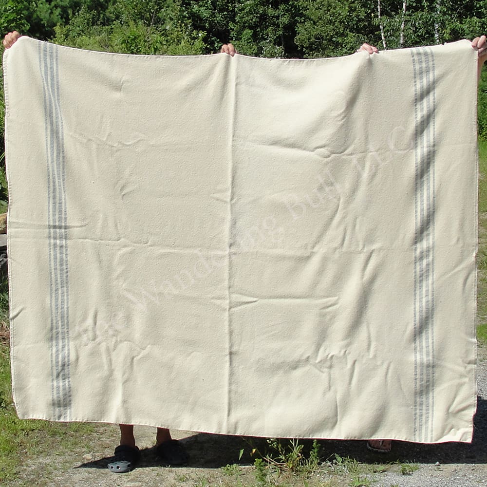 Wool Trade Blanket – White w/Blue Stripes