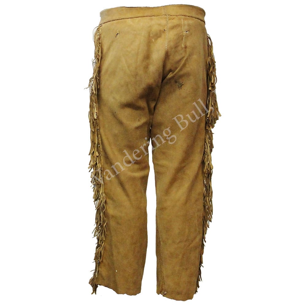 Pants Leather Fringed Wood Buttons