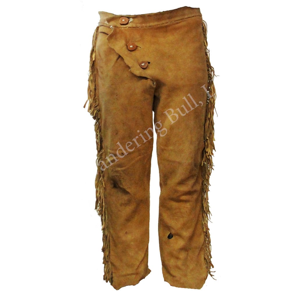 Pants Leather Fringed Wood Buttons