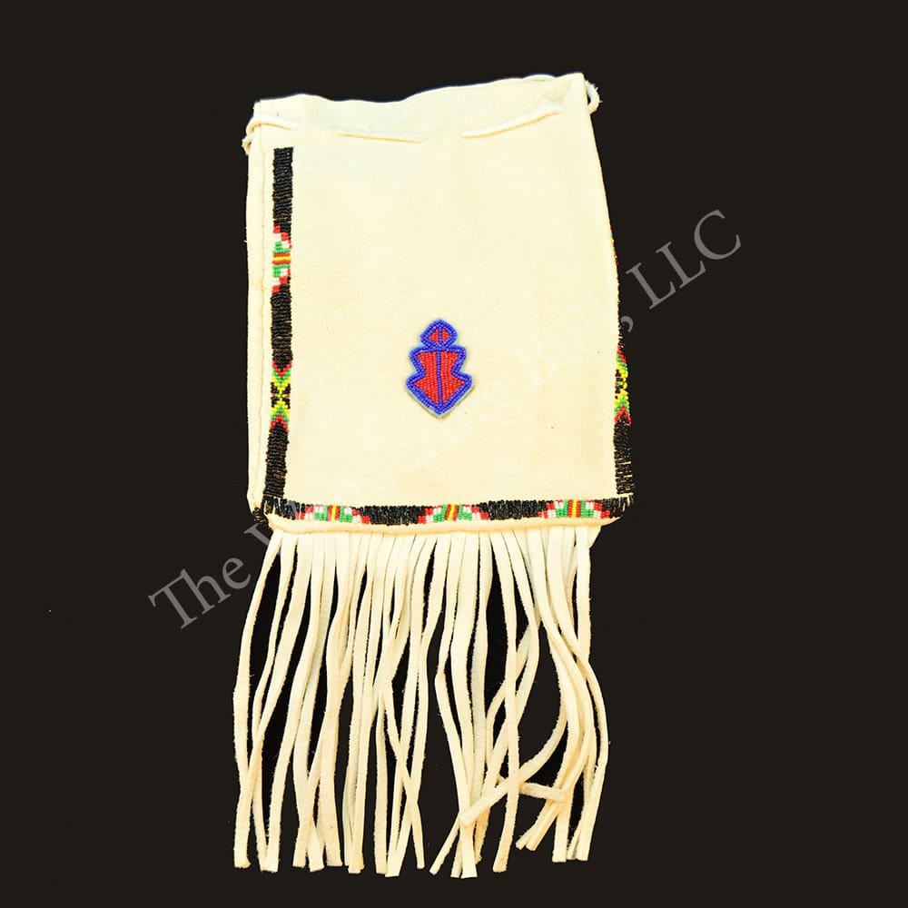 Bag White Leather with Cut Beads