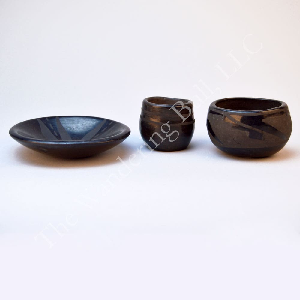 Pottery Black on Black Set of Three